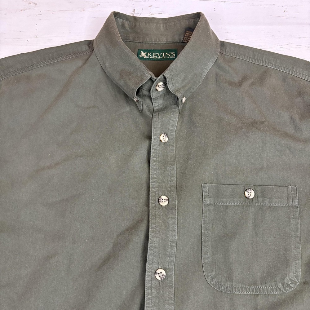 Kevin's Plantation Shirt Mens XL Green 100% Cotton Button-Down Pocket Casual